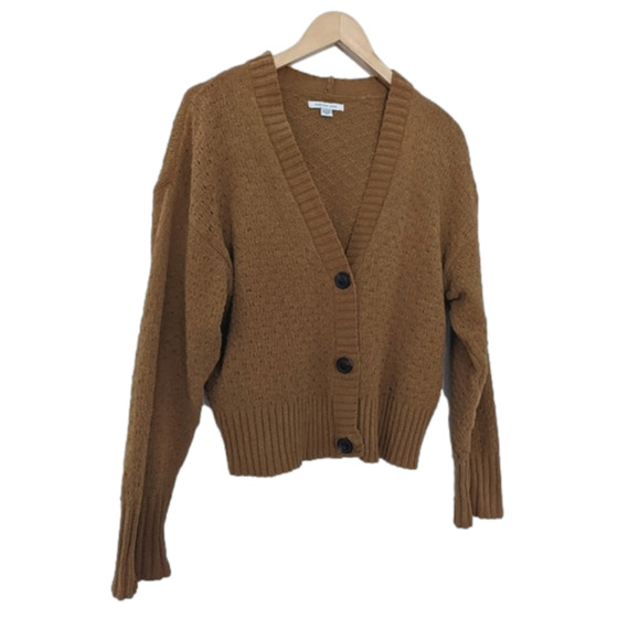 American Eagle Outfitters Sweaters - CHENILLE Mustard Yellow Knitted Cropped Cardigan